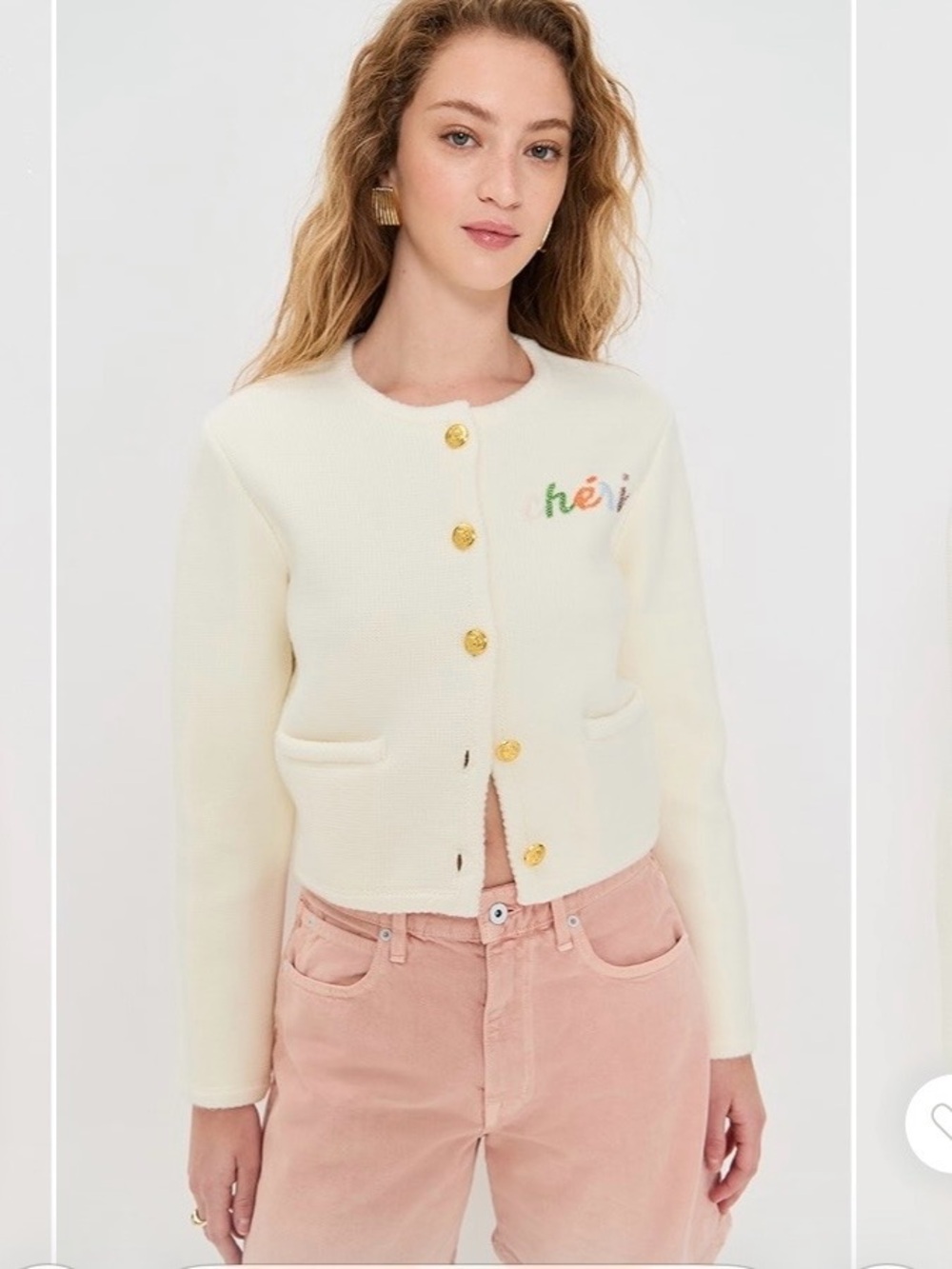 Cream Embroidered Button-Front Women's Sweater